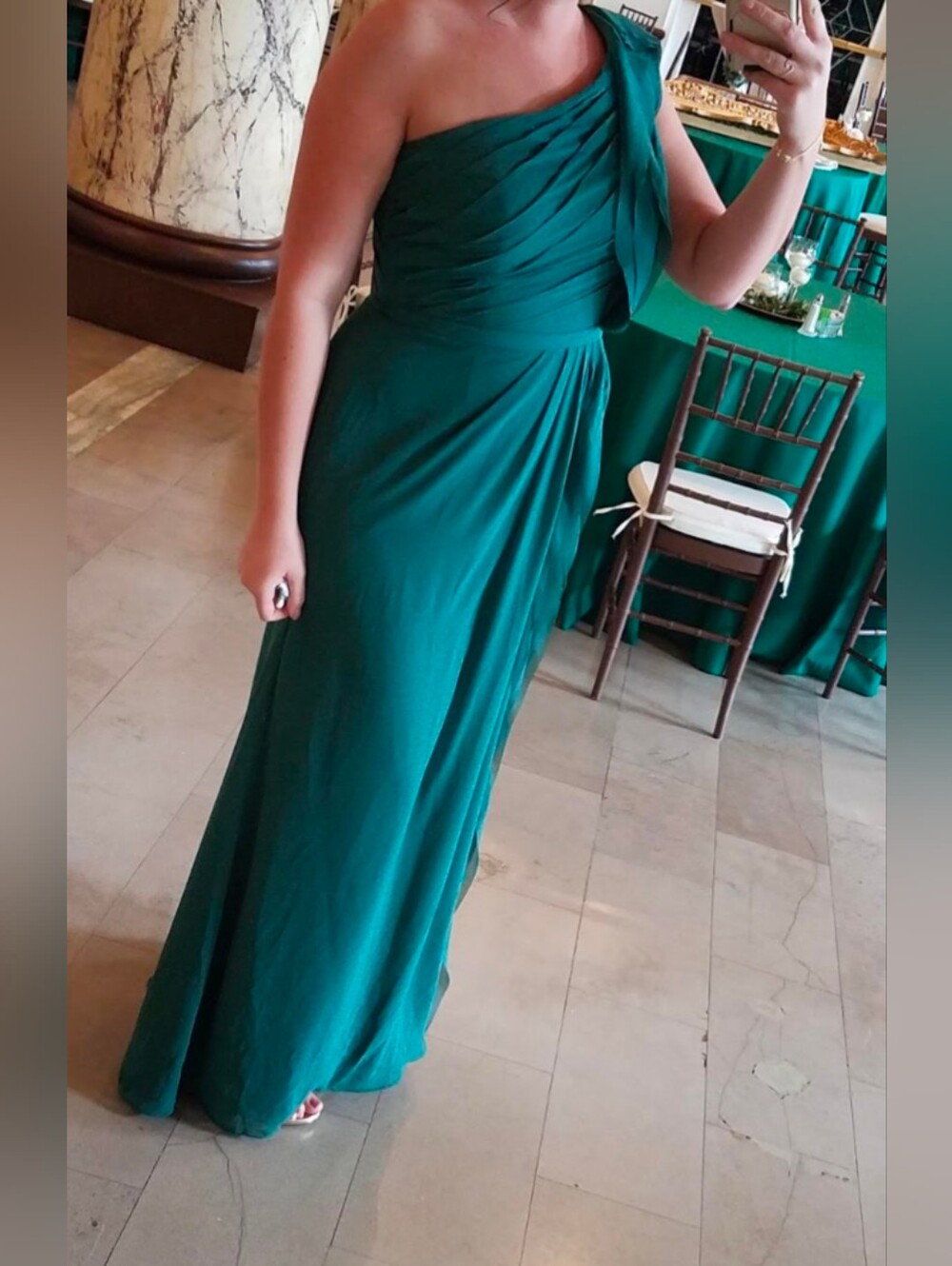Azazie Emerald One-Shoulder Evening Gown